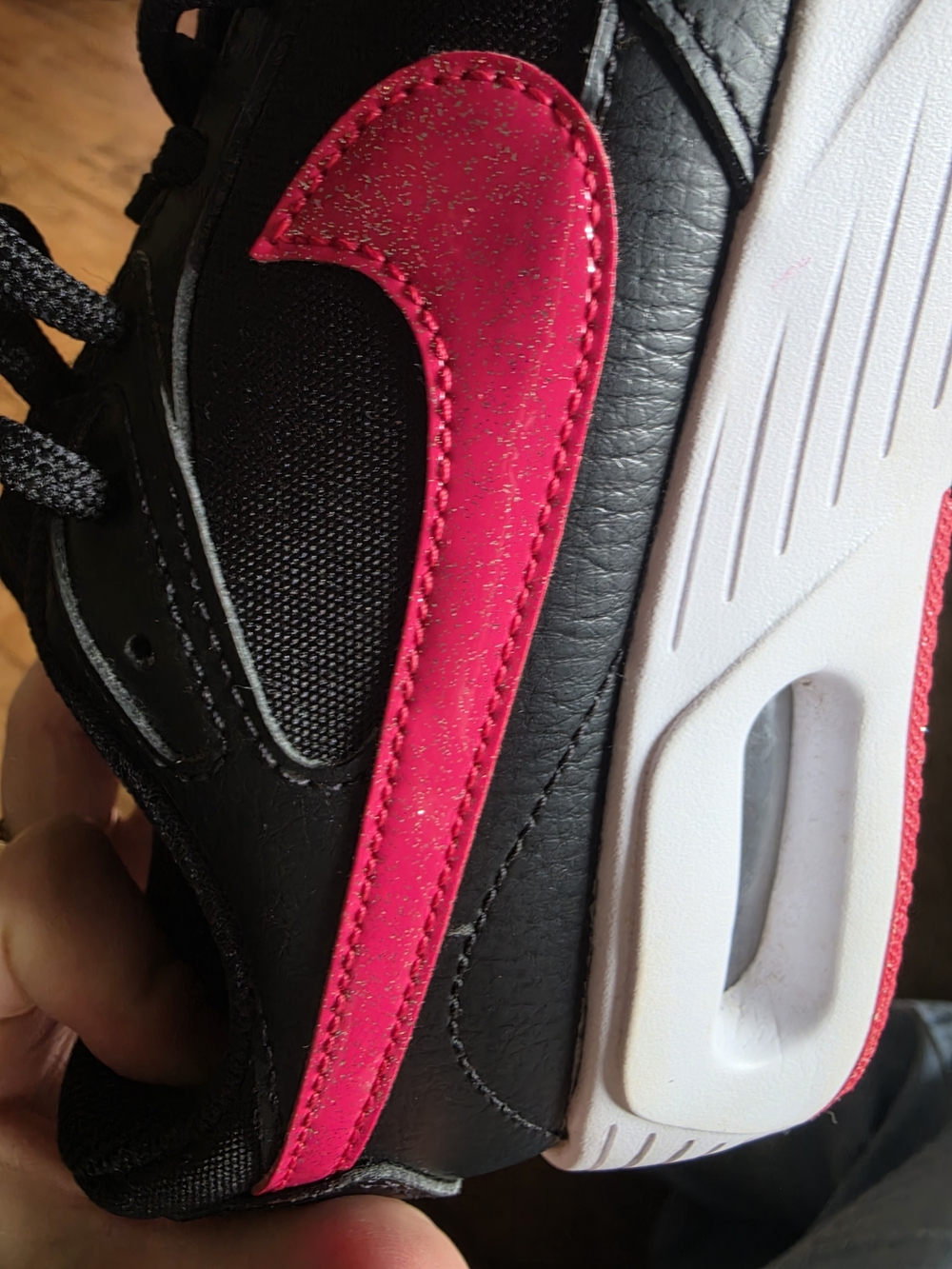 Nike Kids Black Sneakers with Hot Pink Swoosh and White Midsole